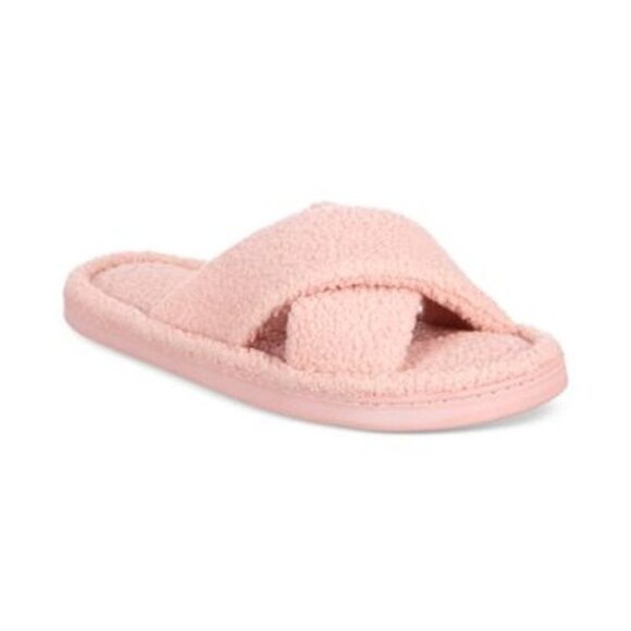 Jenni Womens 11/12 Faux-Sherpa Cross-Strap Slide Boxed Slippers Pink $35 158 - Picture 1 of 11